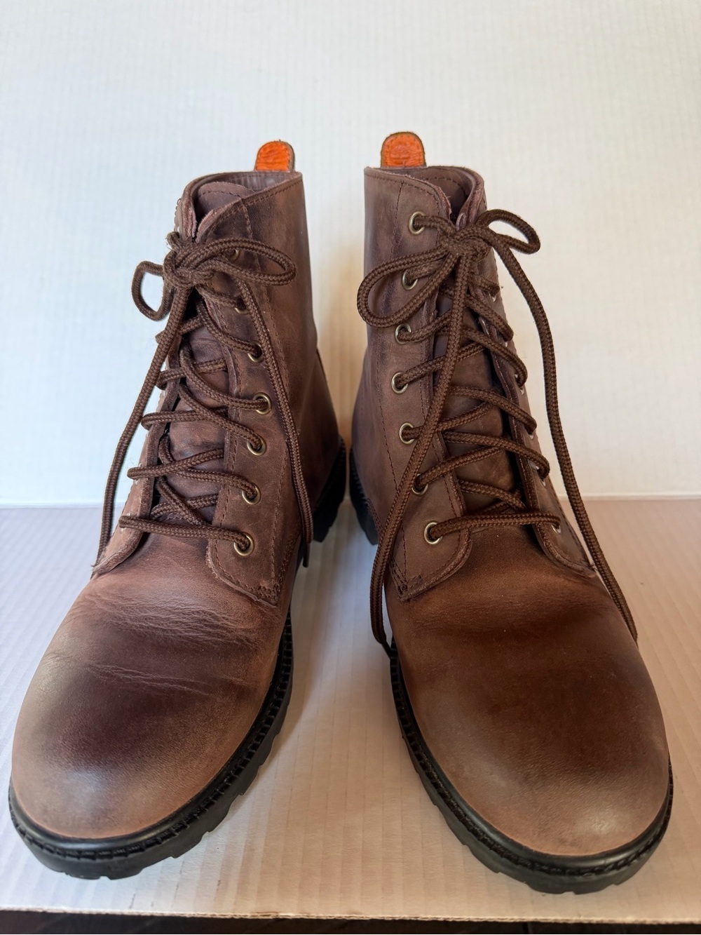 Timberland Brown Leather Lace-Up Combat Boots Size 7 Lug Excellent Condition